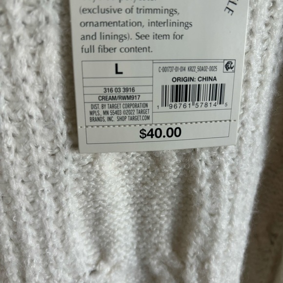 NWT KNOX ROSE Duster Cardigan, Cream, Large, Long Cable Knit Sweater - Picture 7 of 7